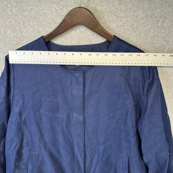 Chico's Short Linen Utility Jacket Womens Size 3 Navy Blue Snap Front 3/4 Sleeve - Picture 12 of 14